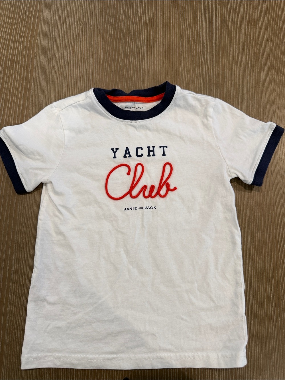 Janie and Jack White Short Sleeve 'Yacht Club' Tee with Navy Trim and Red Script